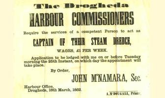 View a vintage Drogheda Port employment poster seeking a Steam Dredge Captain