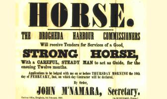 View a vintage Drogheda Port employment poster seeking horses and handler