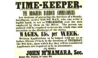 View a vintage Drogheda Port employment poster seeking a time keeper