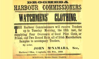View a vintage Drogheda Port notice poster about tenders for watchmens' clothing